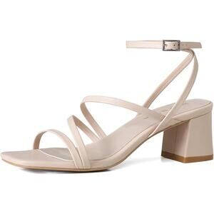 Shoe'N Tale Womens Size 5 Tan Nude 2.5" Heel Open Toe Ankle Strap Sandal Shoes